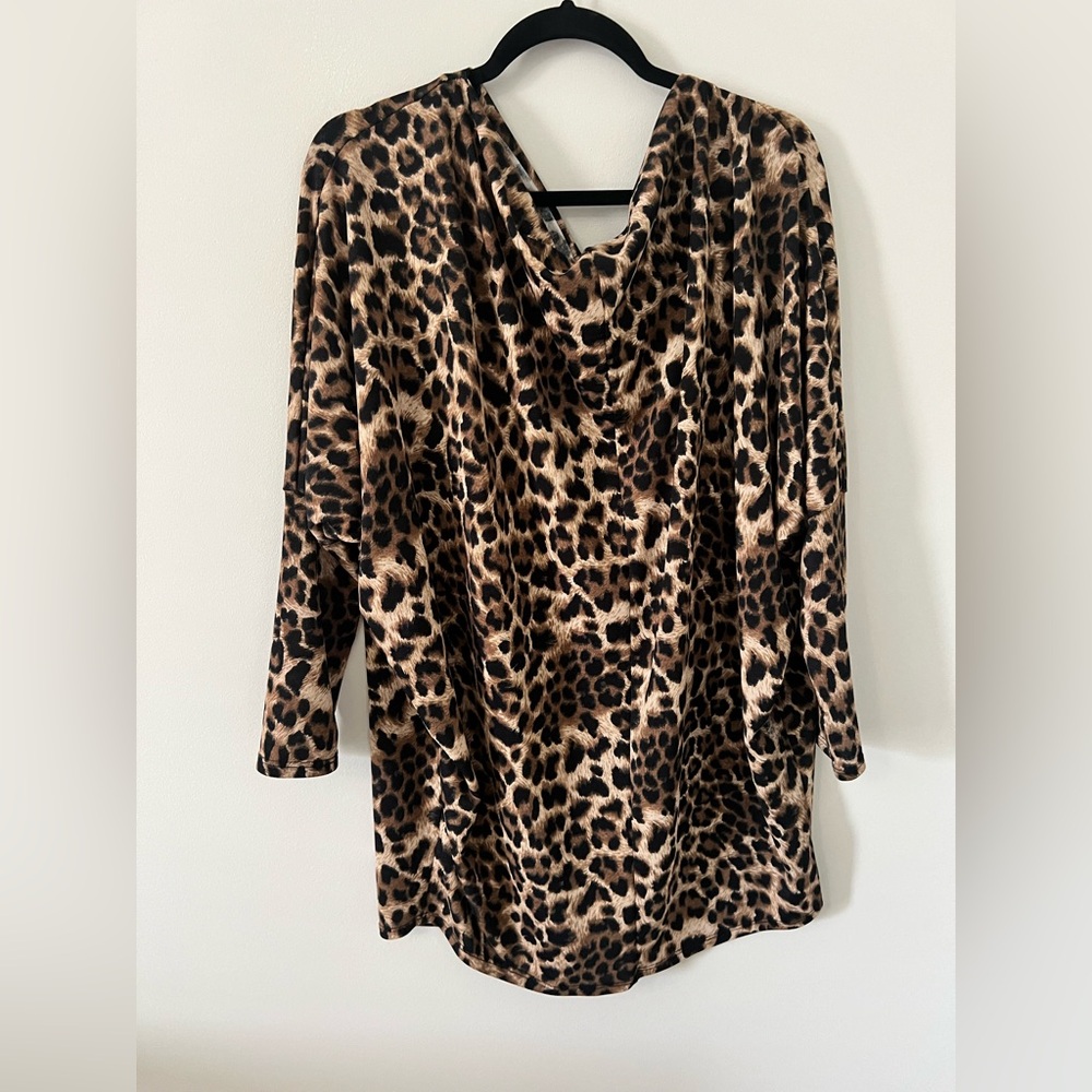 Leopard Print Cowl Neck Women's Top - Brown